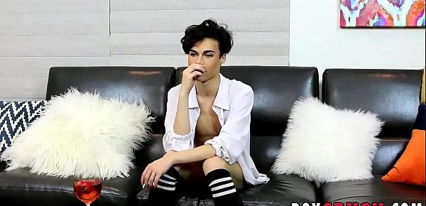  Naughty twink Greco Rai jacks off on the couch all alone